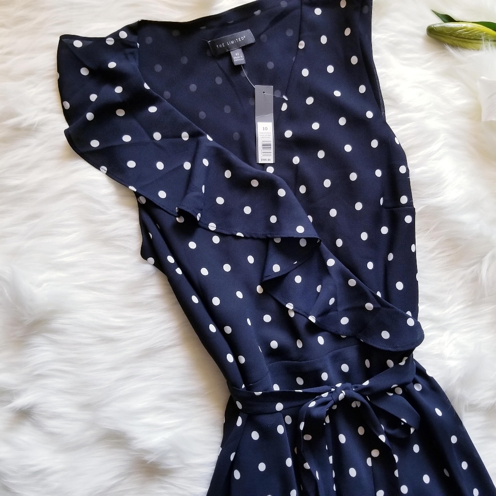 The Limited Navy Blue White Polka For Dress, Sz 10